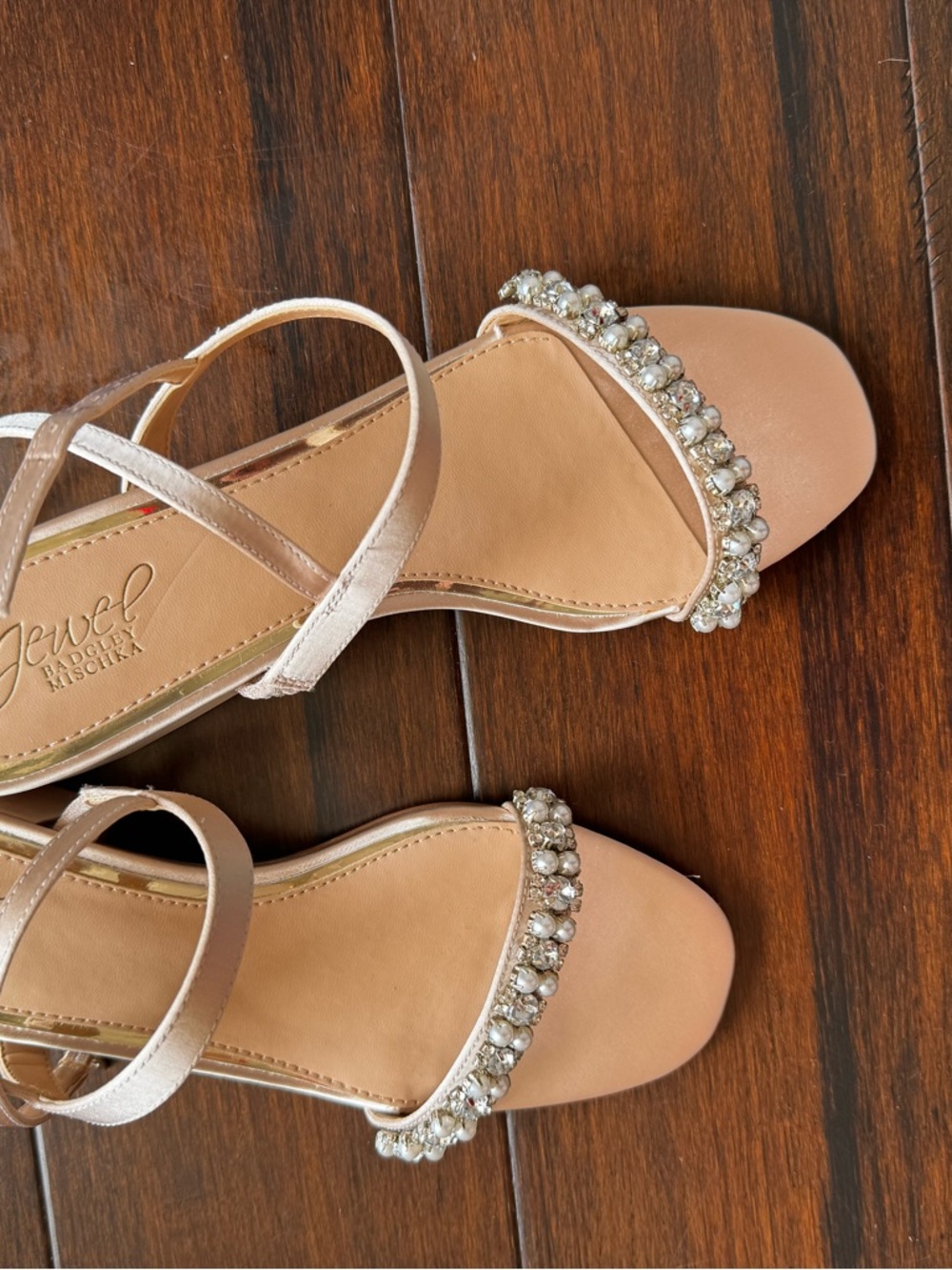Jewel Badgley Mischka Nude Blush Crystal-Strap Open-Toe Sandals
